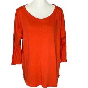 EILEEN FISHER Organic Cotton Orange  v-neck dolman sleeve top Medium 3/4…